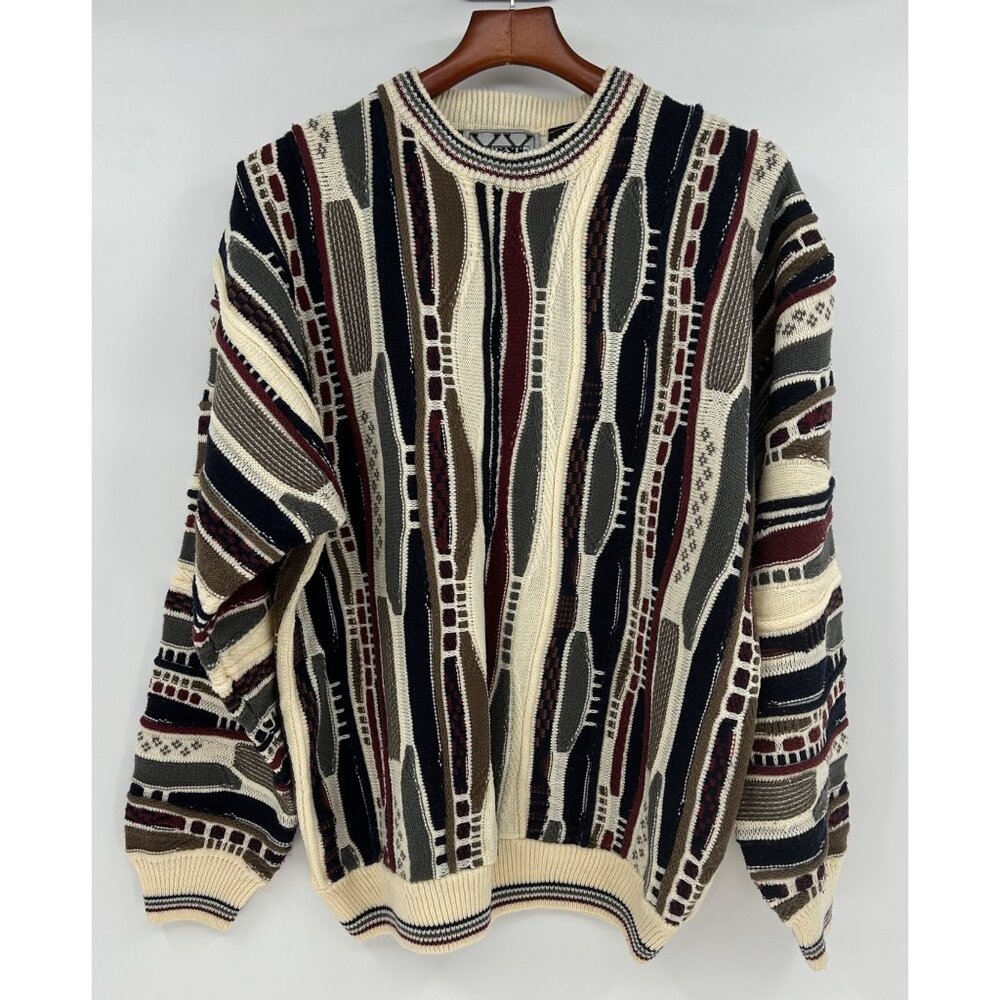 Vintage 90’s Mens XL Coogi-STYLE 3D Knit Sweater Biggie Cosby Y2K Hip Hop